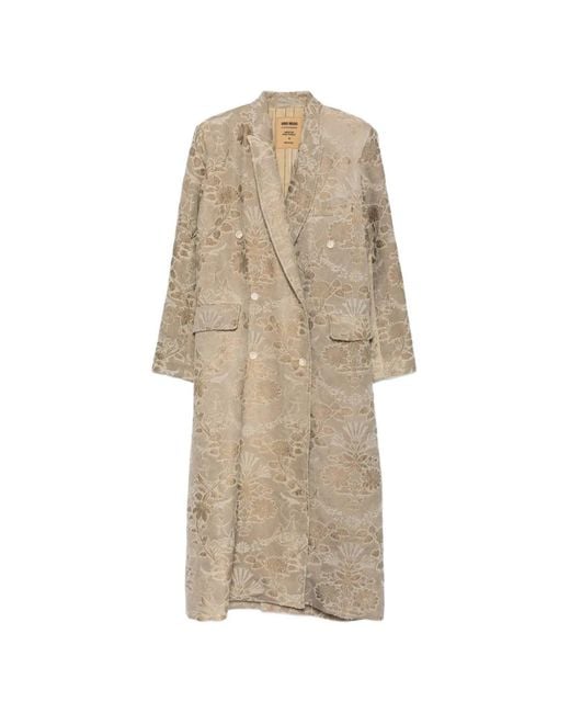 Uma Wang Natural Floral-Jacquard Double-Breasted Coat