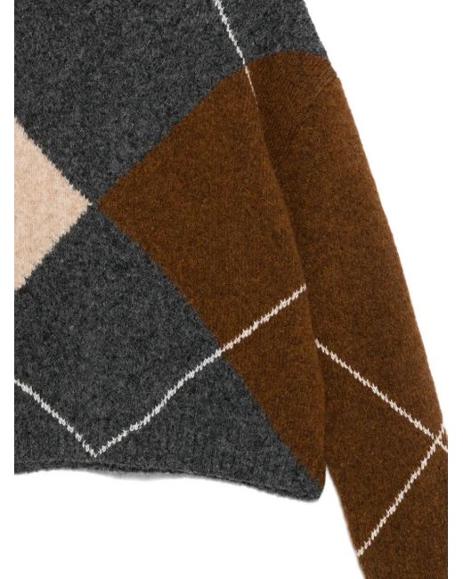 Semicouture Black Argyle-Pattern Wool Sweater