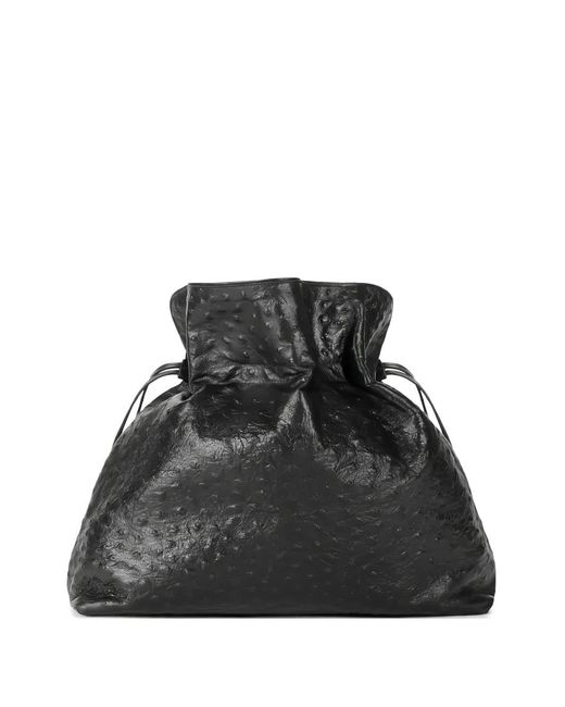 Elisabetta Franchi Black Ostrich-Texture Leather Tote Bag