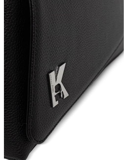 Karl Lagerfeld Black Logo-Plaque Pebbled Shoulder Bag