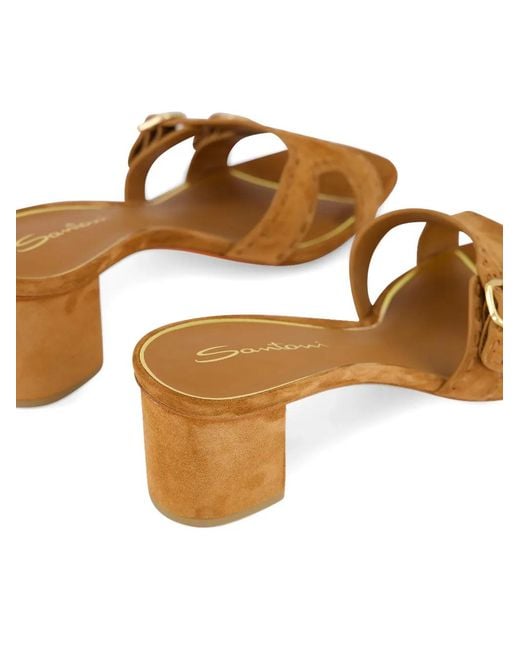 Santoni Brown Double-Buckle Suede High Heel Sandals