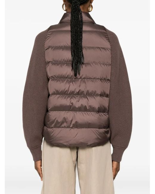 Brunello Cucinelli Brown Quilted-Panel Knit-Sleeve Jacket