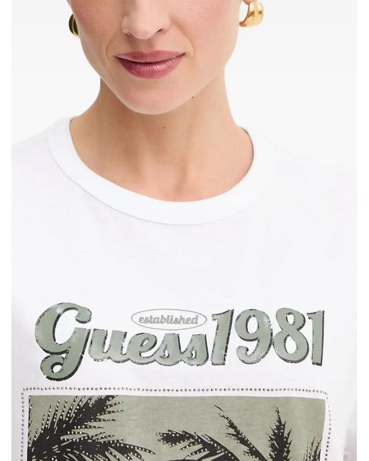Guess White Palm-Print T-Shirt