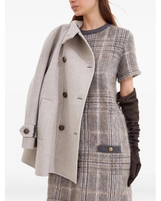 Brunello Cucinelli Gray Check-Pattern Sequin Dress