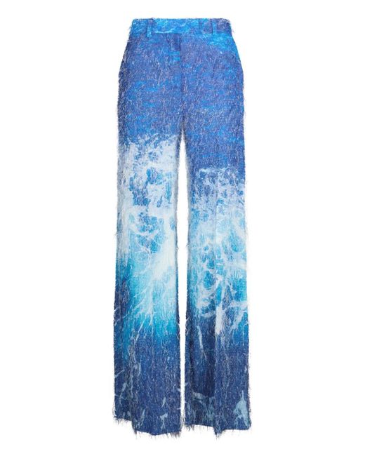 Roberto Cavalli Blue Patterned-Jacquard Trousers