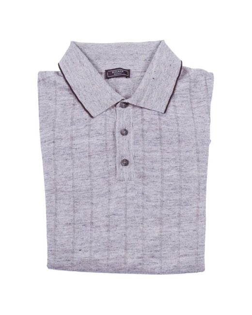 Peserico Gray Ribbed-Knit Polo Sweater for men
