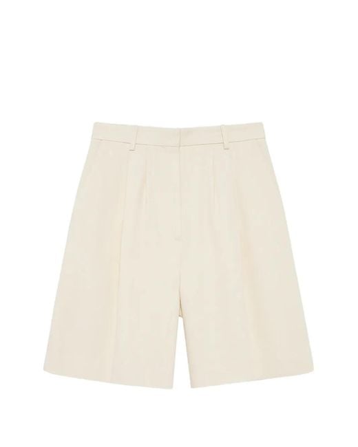 Anine Bing White Brice Pleated Shorts