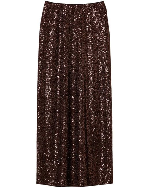 Twinset Brown Sequin-Embellished Maxi Skirt