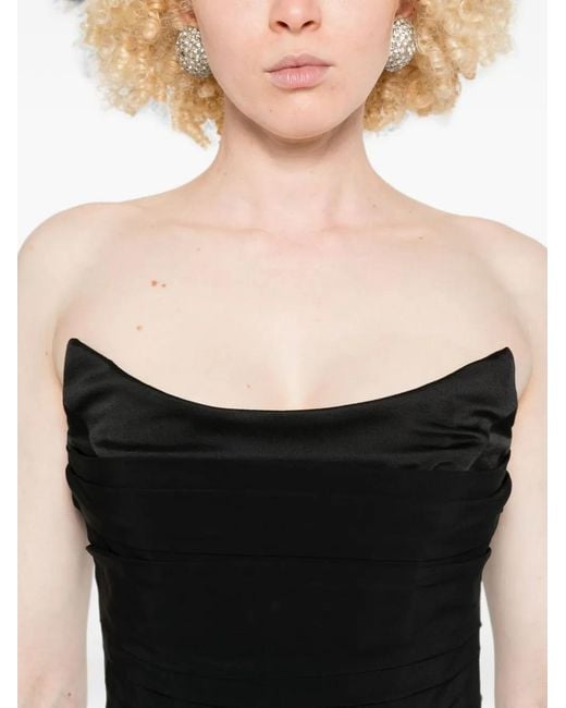 ROOM76 Black Asymmetrical-Hem Strapless Maxi Dress