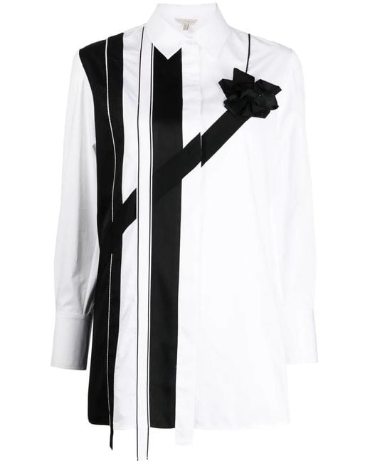 Shiatzy Chen Black Ribbon-Splicing Cotton Shirt