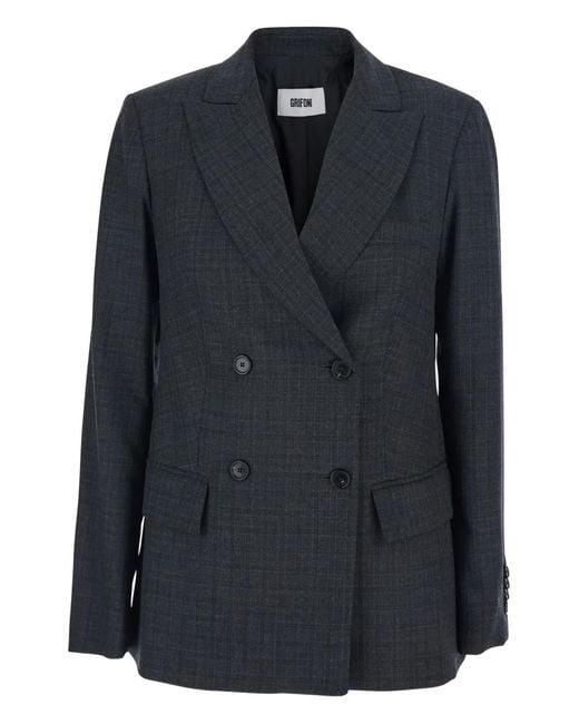 Grifoni Black Double-Breasted Checked Blazer