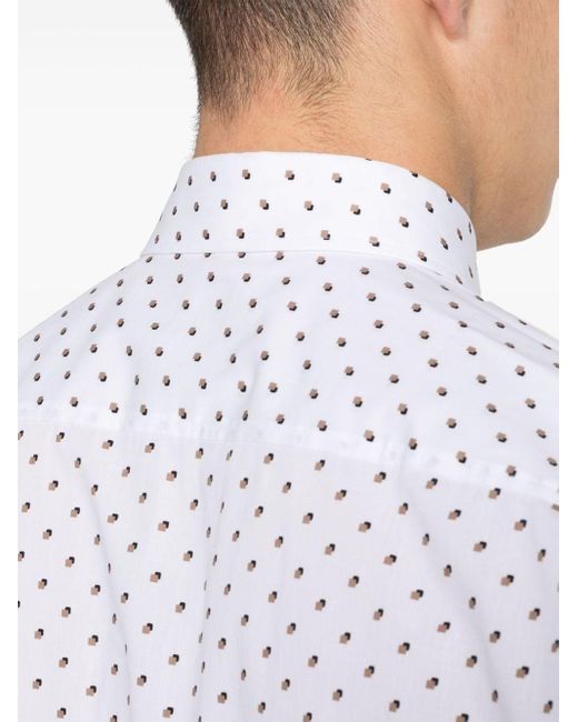 Boss White Geometric-print Cotton Shirt for men