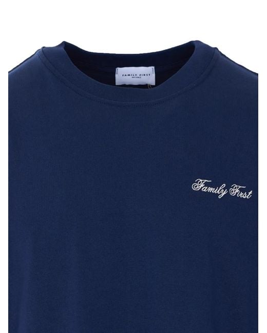 FAMILY FIRST Blue Embroidered Logo Crewneck T-Shirt for men