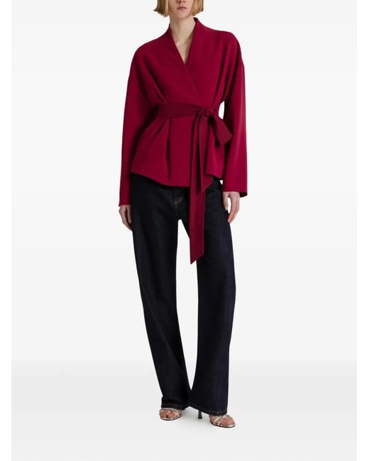 Alberta Ferretti Red Collarless Wrap Coat