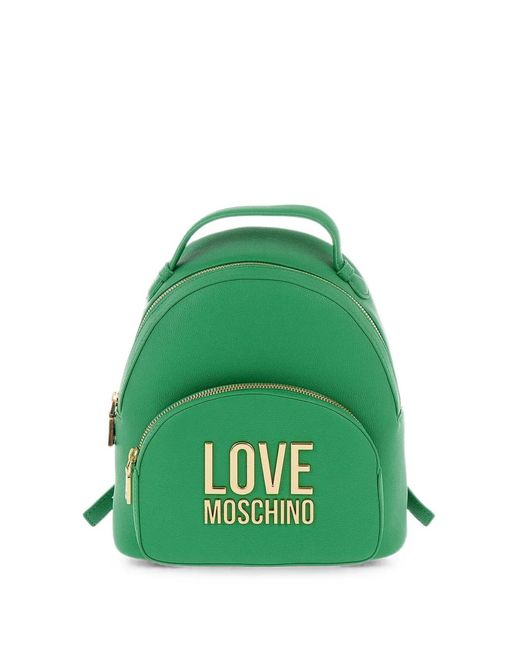 Love Moschino Green Logo-Plaque Backpack