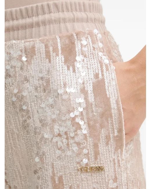 Guess Natural Sequin-Embellished Drawstring Track Pants