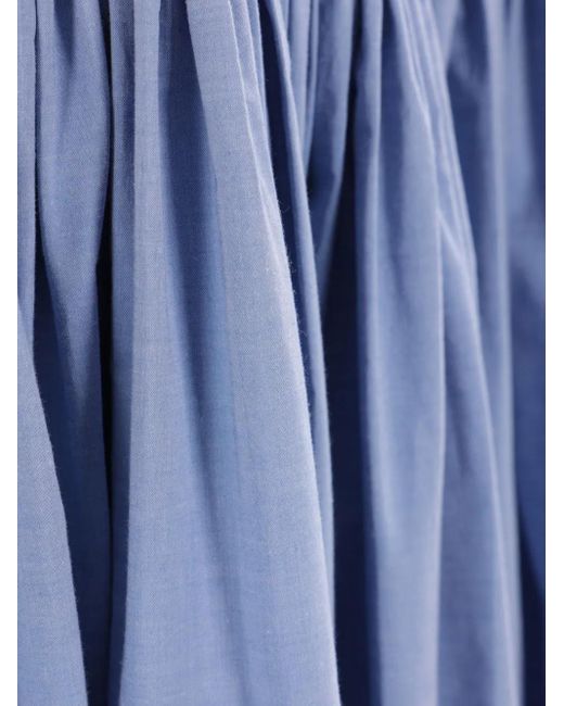 Renata Brenha Blue Shirred-Detail Cotton Midi Dress