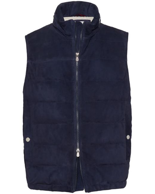 Brunello Cucinelli Blue High-Neck Padded Gilet for men