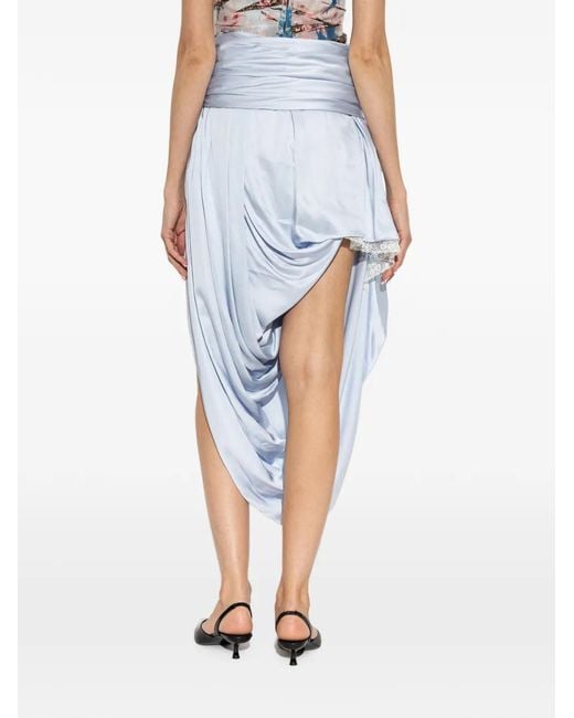 DIESEL Blue Draped Satin Midi Skirt With Lace Trim