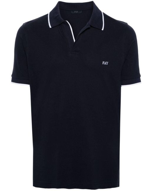 Fay Blue Logo-embroidered Cotton Polo Shirt for men