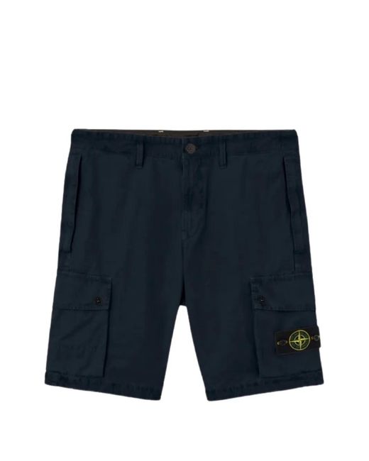 Stone Island Blue Logo-Patch Cargo Shorts for men
