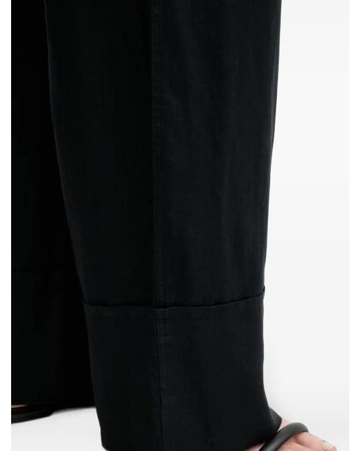 Benetton Black Drawstring-Waist Linen Trousers