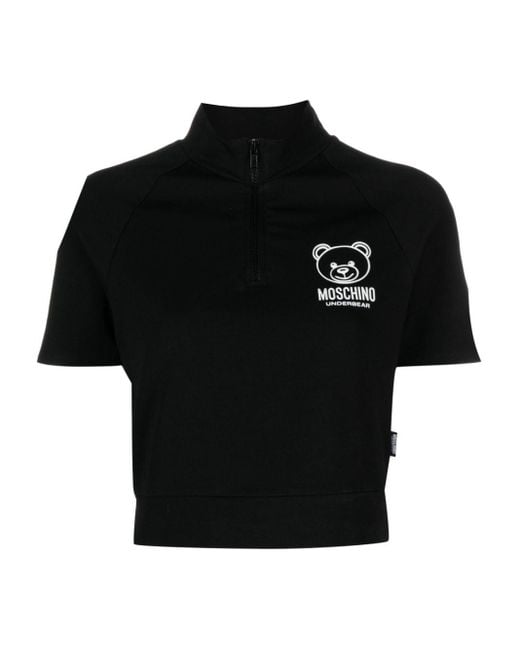 Moschino Black Logo-flocked Cotton Crop Top