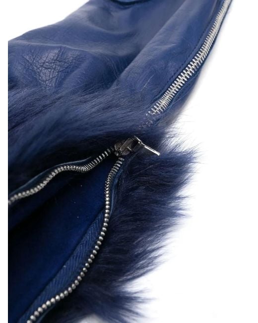 Alberta Ferretti Blue Shearling-Trim Leather Gloves
