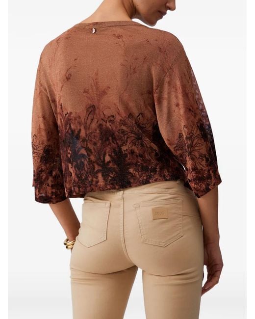 Liu Jo Brown Printed Crew-Neck Top