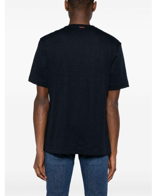 Zegna Black Crew-neck Linen T-shirt for men