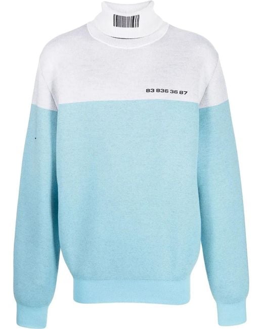VTMNTS Blue Raised-Logo Two-Tone Jumper for men