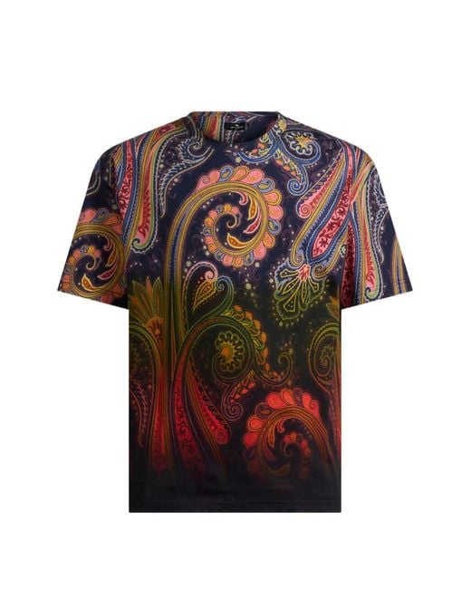 Etro Blue T-Shirt En Jersey De Coton À Motif Dégradé Paisley for men