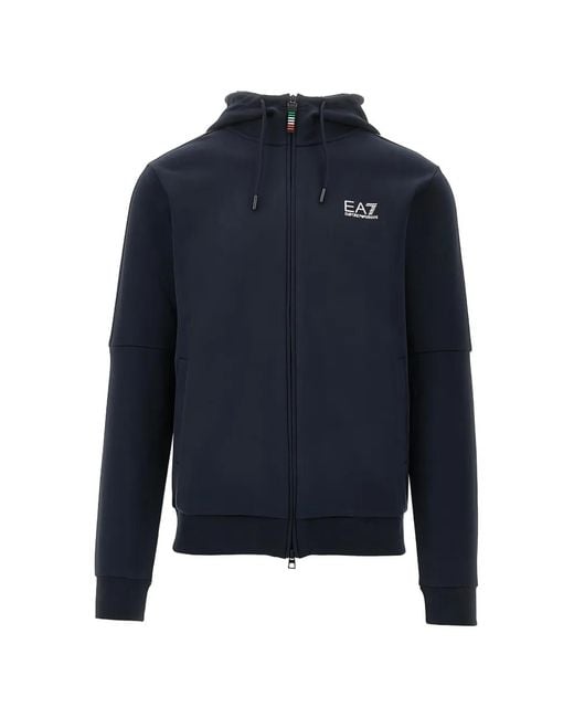 EA7 Blue Full-Zip Hoodie for men
