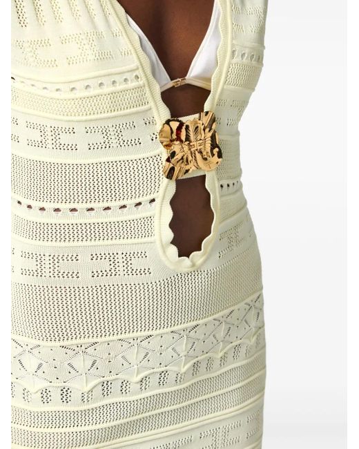 Elisabetta Franchi ブローチディテール オープンニット ドレス White