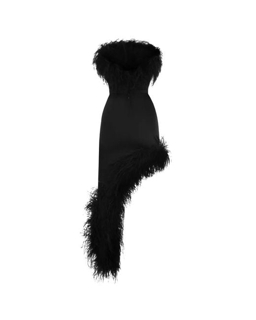 MATTERS STORE Black Valerie Feather-Trim Strapless Asymmetric Dress