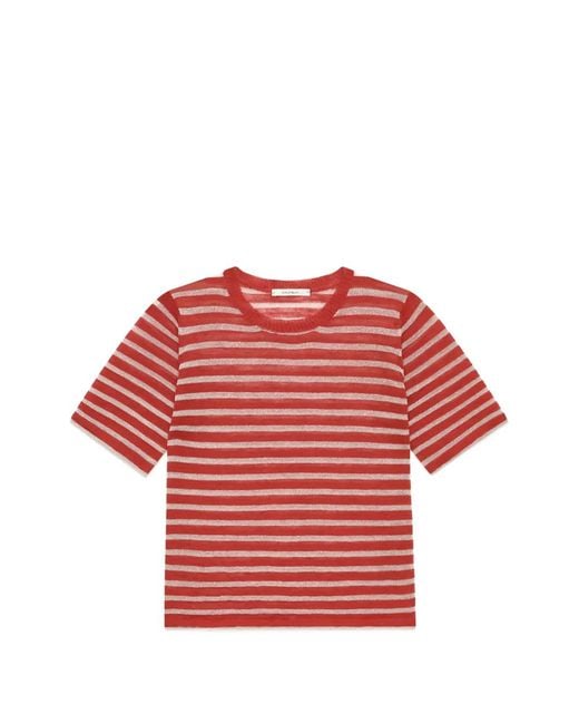 Maliparmi Red Striped Metallic-Thread T-Shirt