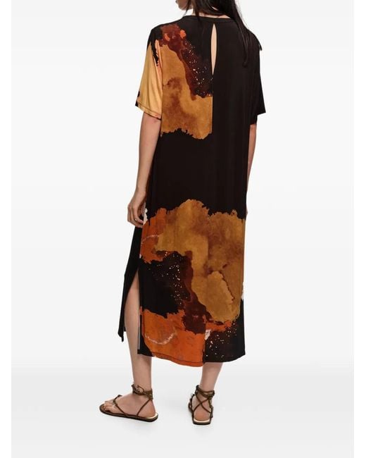 Bimba Y Lola Black Blot Print Slit Midi Dress