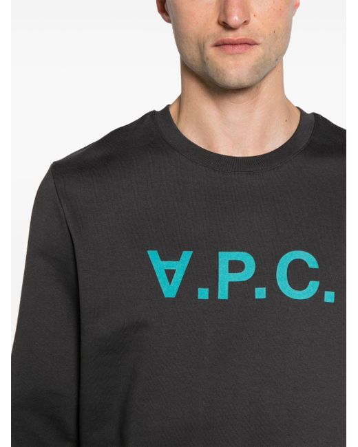 A.P.C. Black Logo-flocked Cotton Sweatshirt for men