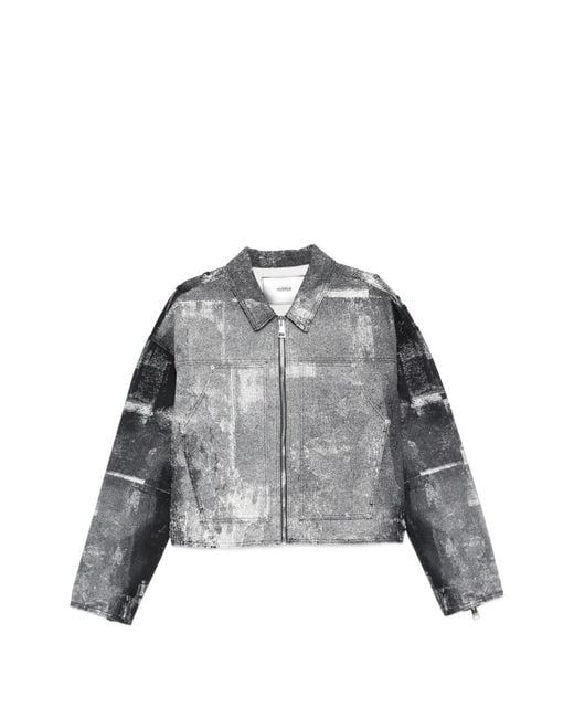 Purple Brand Gray Carpenter Palms Patterned Zip Jacket for men