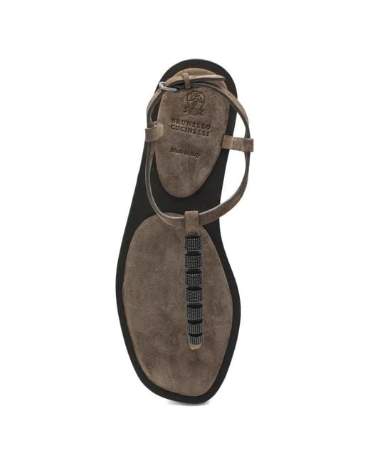Brunello Cucinelli Brown Beaded-Strap Sandals
