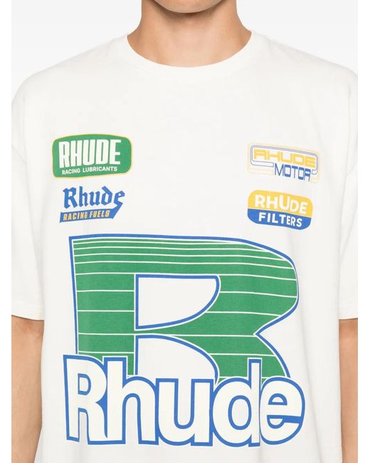 Rhude Blue Graphic-Print Logo-Detail T-Shirt for men