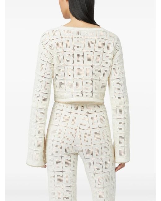 Gcds White Monogram Macramé Top