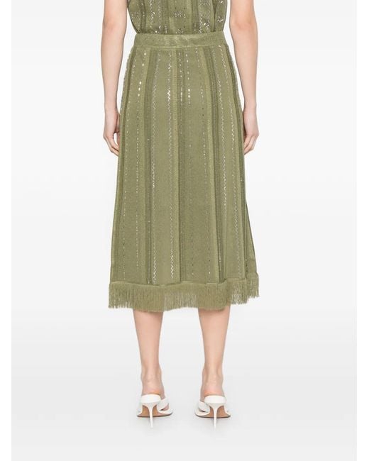 Maje Green Knit Skirt With Rhinestone Flowers