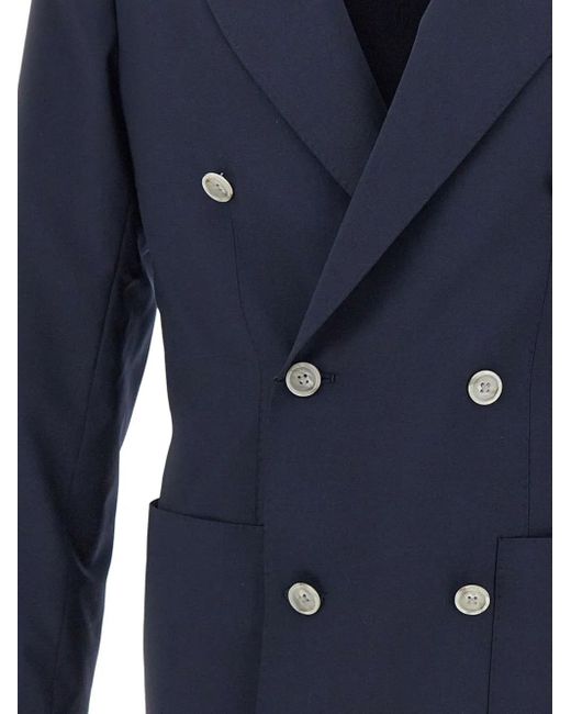 メンズ Barba Napoli ウール ジャケット Blue