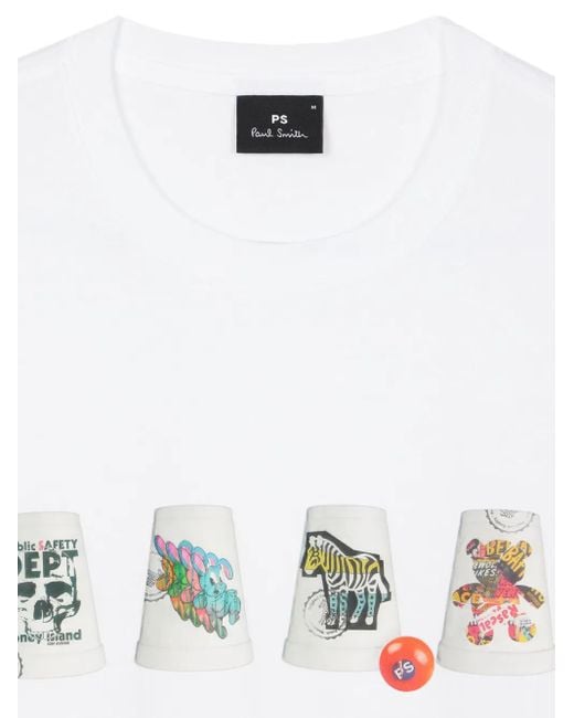 Camiseta con vasos y bola estampados Paul Smith de hombre de color White
