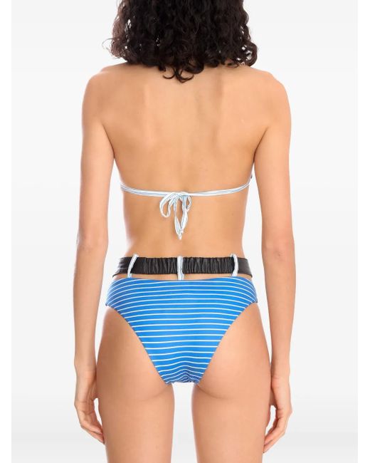 Amir Slama Blue Striped Button-Detail Bikini