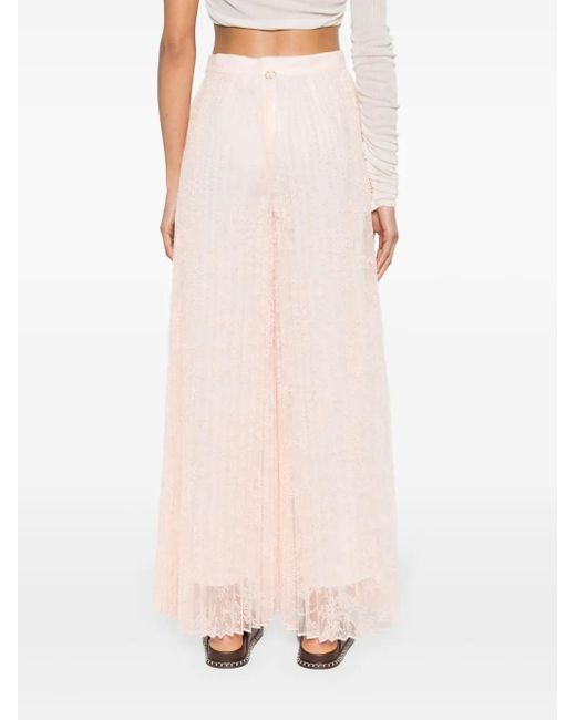 Twinset Pink Pleated Lace Palazzo Pants