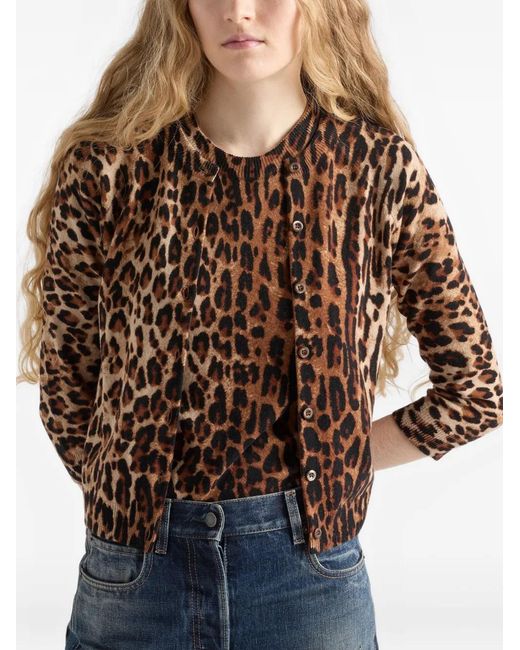 Prada Brown Animal-Print Button-Up Cardigan