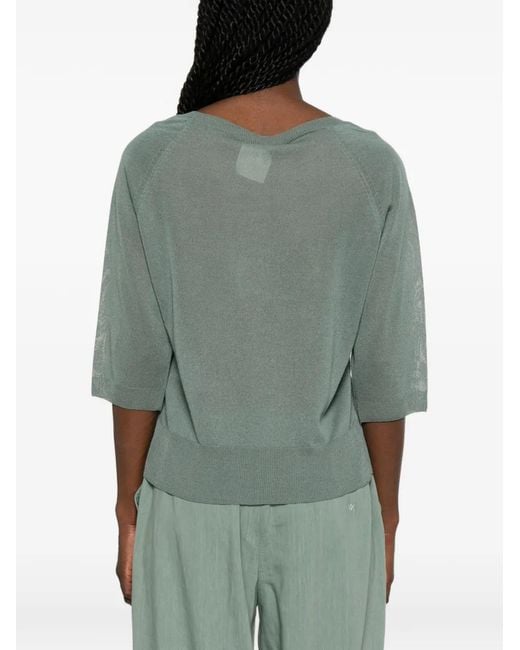 Marella Green Fine-Knit Raglan-Sleeve Sweater