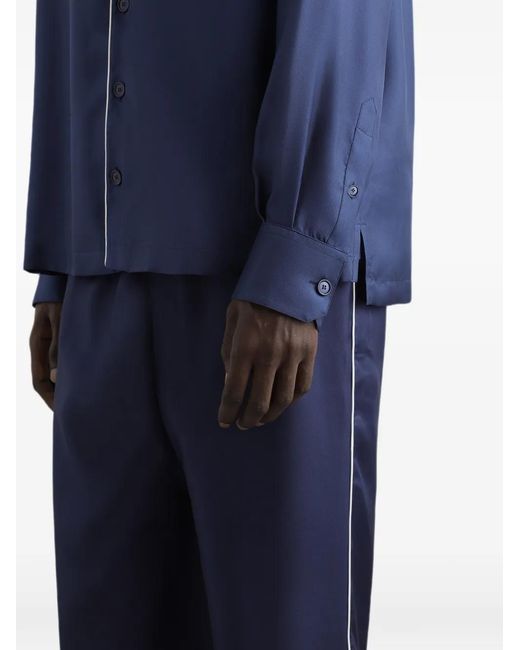Dolce & Gabbana Blue Dg Essentials Logo-Embroidered Silk Trousers for men